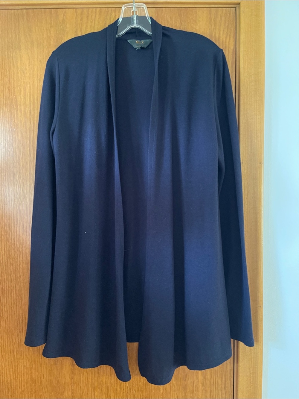 Mi Navy Open-Front Draped Knit Blazer